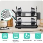 ⁦Égouttoir à Vaisselle 2 Niveaux avec Porte Ustensiles et Plateau d’égouttement⁩ - الصورة ⁦4⁩