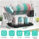 ⁦Égouttoir à Vaisselle 2 Niveaux avec Porte Ustensiles et Plateau d’égouttement⁩ - الصورة ⁦5⁩