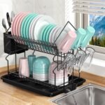 Égouttoir à Vaisselle 2 Niveaux avec Porte Ustensiles et Plateau d’égouttement