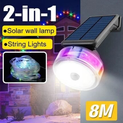 Lampe murale solaire avec détecteur de mouvement et guirlande lumineuse – مصباح خارجي بالطاقة الشمسية