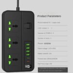 ⁦Multiprise 3 Socket avec 4 Ports USB 2 Type-C 4000W Protection Surcharge – مقبس طاقة مع منافذ شحن⁩ - الصورة ⁦3⁩