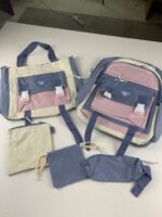 ⁦Ensemble de sacs d’école Kawai pour adolescents 5Pcs Guiyu V1 Bleu – محفظة 5 قطع كاواي أزرق⁩ - الصورة ⁦5⁩