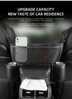 ⁦Sac de rangement en cuir pour siège de voiture, cintre central, sac à main automatique, support entre les sièges, poches pour gobelets à eau en tissu, évaluation de rangement⁩ - الصورة ⁦5⁩