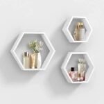 ⁦Lot de 3 Étagères Murales Décorative - Bois - Hexagonale⁩ - الصورة ⁦4⁩
