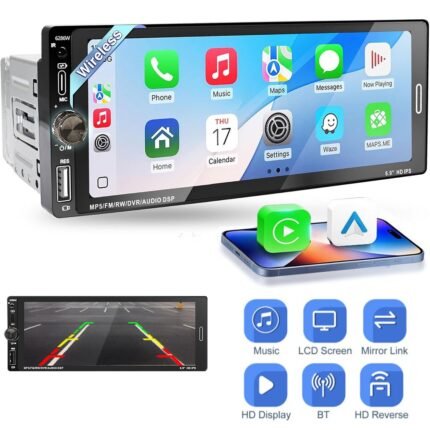 Autoradio 1 DIN avec écran Tactile de 6,9 Pouces Compatible avec Apple CarPlay Wireless/Android Auto - جهاز راديو سيارة