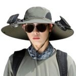 ⁦Chapeau de soleil à large bord avec double ventilateur – قبعة للحماية من الشمس مع مروحات⁩ - الصورة ⁦2⁩
